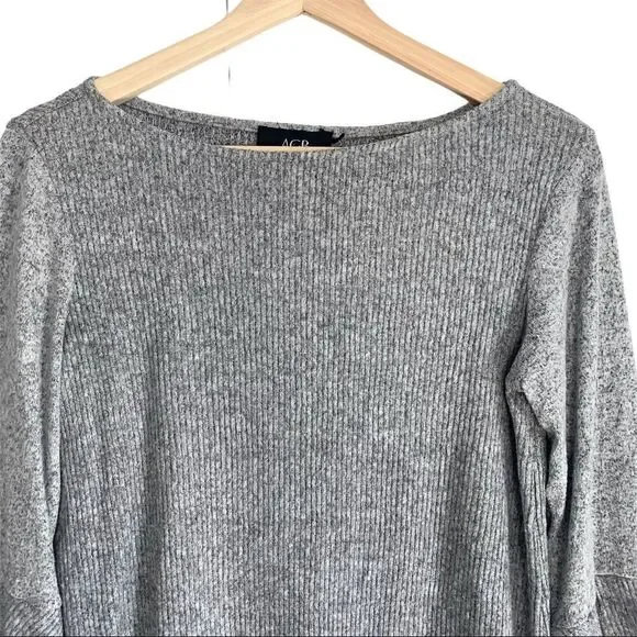 AGB Ruffled Bell Sleeve Ribbed Boat Neck Top - Picture 2 of 6